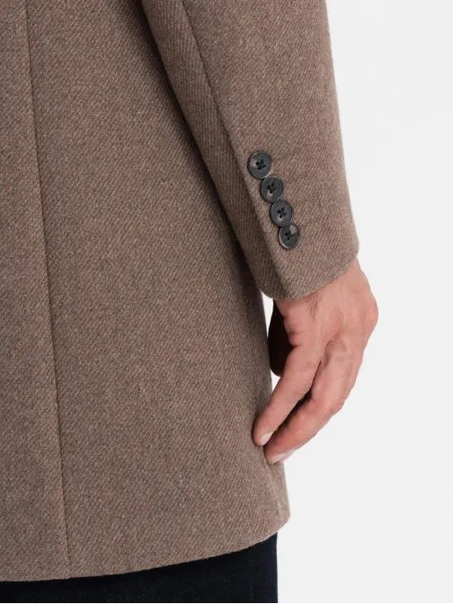 Elegantní hnědý jednořadý kabát V1 COWC-0114