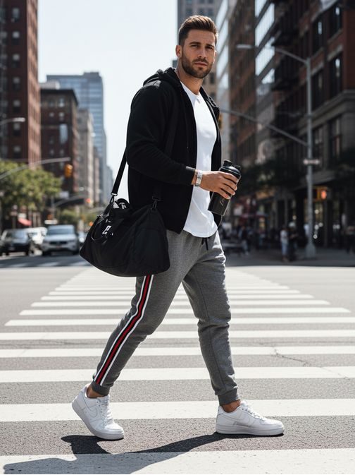 Trendy antracitové tepláky s pruhy