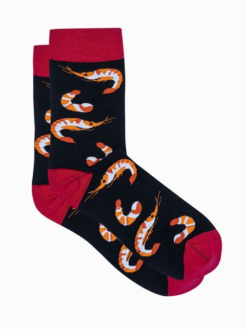Ponožky v černé barvě s veselým motivem Krevetka U199
