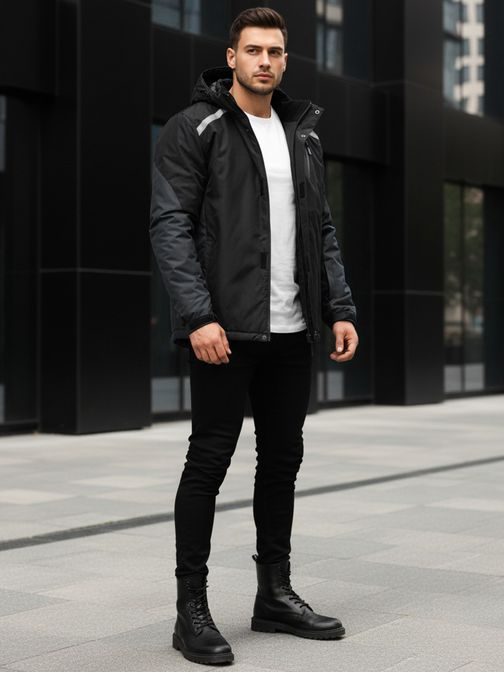 Zimní černá bunda s reflexními prvky