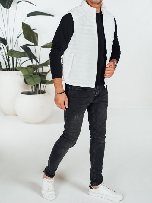 Moderní bílá pánská vesta bez kapuce