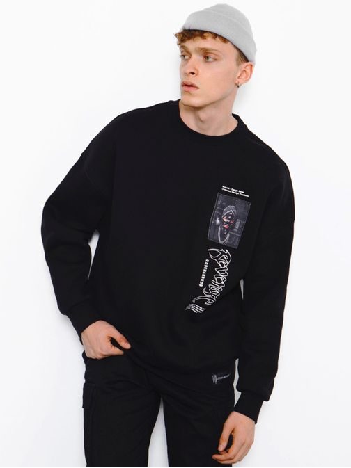 Černá stylová oversize mikina bez kapuce MACH/M3288