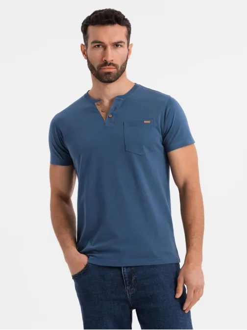 Bavlněné tmavě modré pánské tričko s knoflíky V2 TSCT-0206