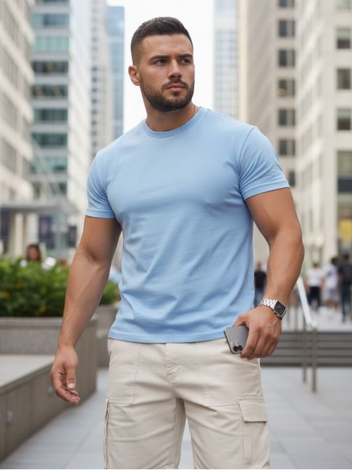 Bavlněné pastelově modré tričko s krátkým rukávem