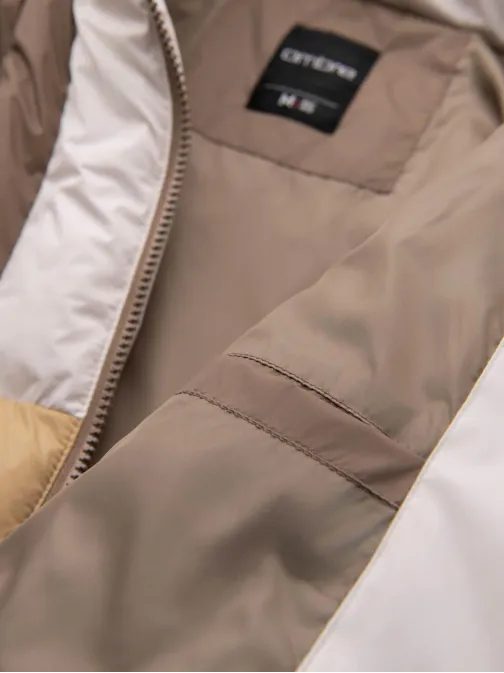 Béžovo-bílá prošívaná retro bunda V2 JALP-0296