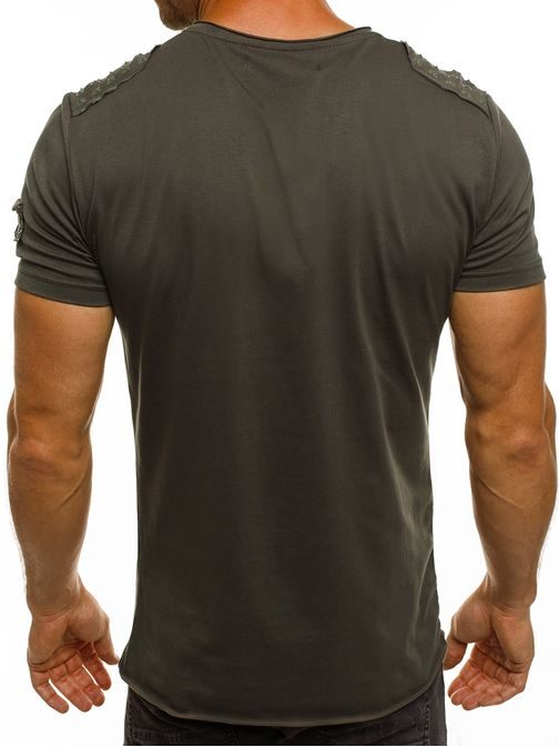 Designové khaki asymetrické tričko BREEZY 716BT