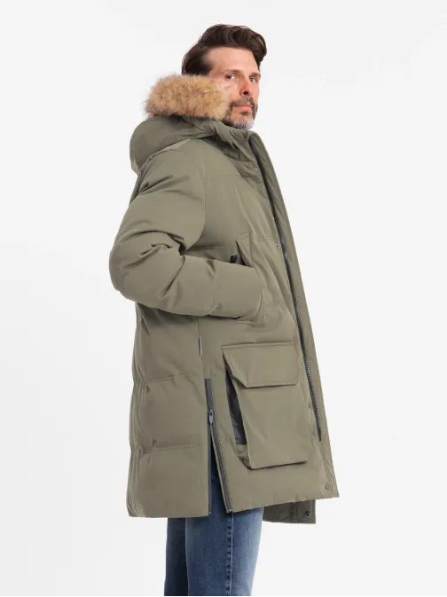 Moderní olivová pánská parka na zimu V4 JALJ-0184