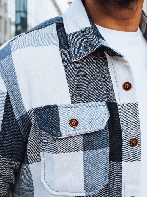 Kostkovaná flanelová košile s náprsními kapsami v modré barvě