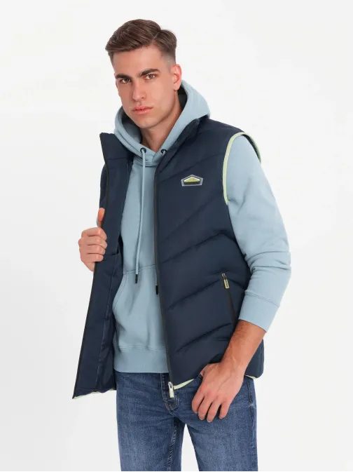 Trendy tmavě modrá prošívaná vesta V3 JAVJ-0210