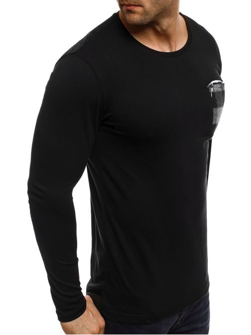Pohodlné pánské černé tričko s šedou kapsou BREEZY 355