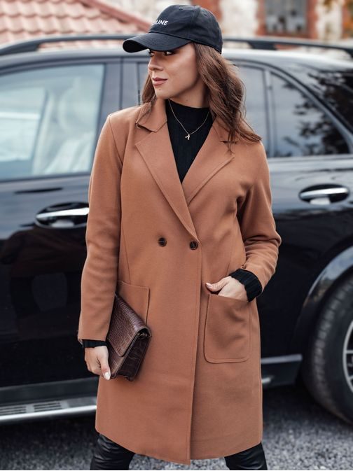 Dlouhý dámský kamelový oversize kabát Linnore