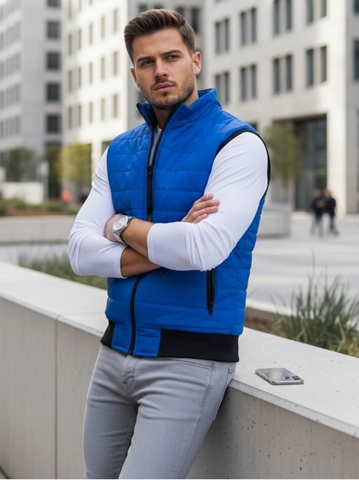 Nebesky modrá stylová vesta bez kapuce