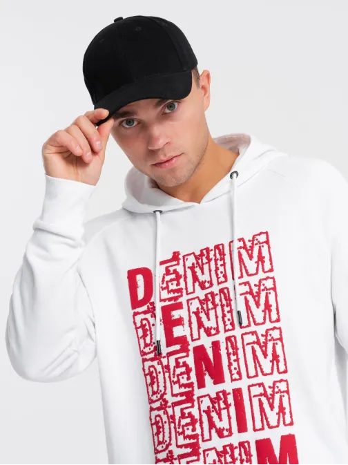 Jedinečná bílá mikina s nápisem denim V3 SSPS-0158