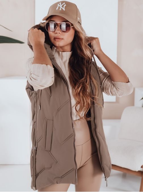 Módní béžová dámská prošívaná vesta