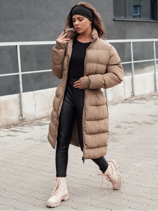 Dámská dlouhá béžová prošívaná zimní bunda Fabwarm