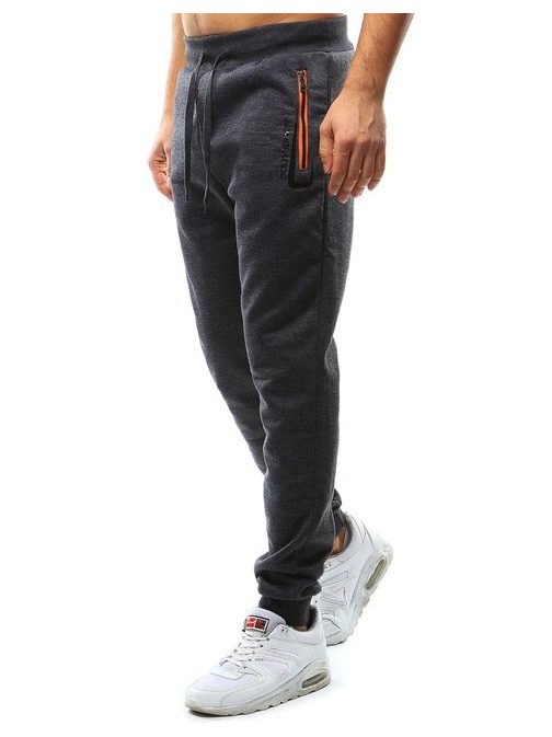 Antracitové teplákové jogger kalhoty s výraznými zipy