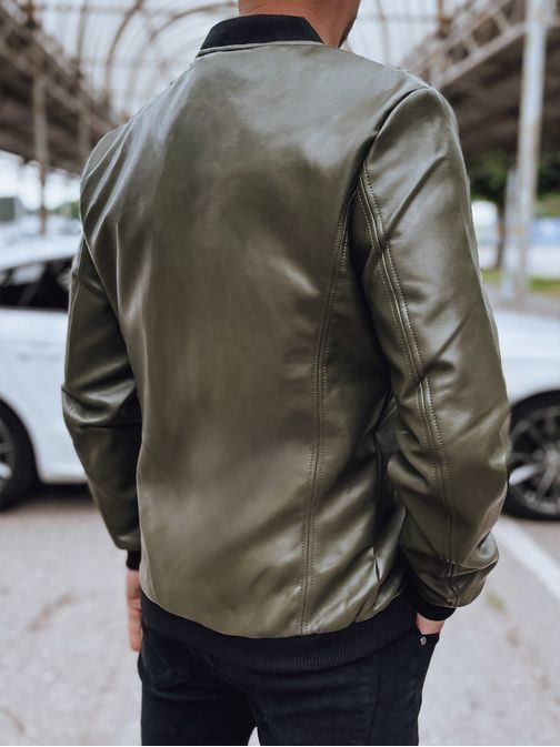 Módní zelená koženková bomber bunda