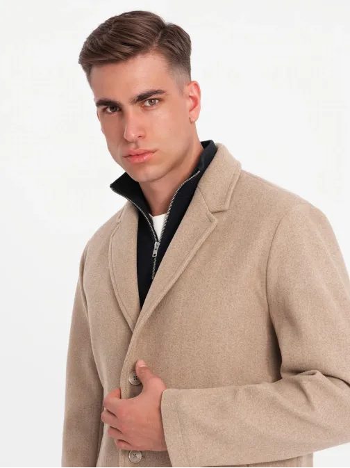 Béžový jednořadý kabát V7 COWC-0104