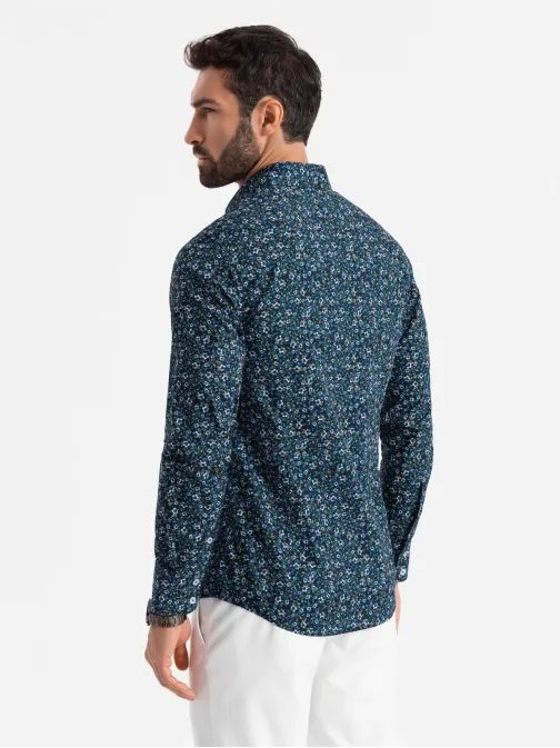 Zajímavá tmavě modrá košile s trendy vzorem V1 SHCS-0151