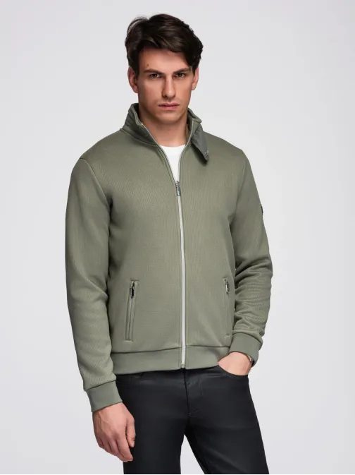 Khaki pletená bunda s vysokým límcem V3 C645