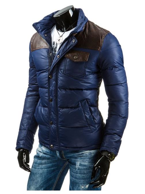 Modrá zimní pánská bunda s trendy doplňky