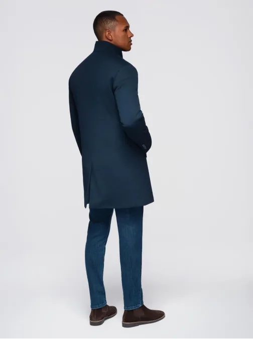 Tmavě modrý pánský kabát s vysokým límcem V2 COWC-0136