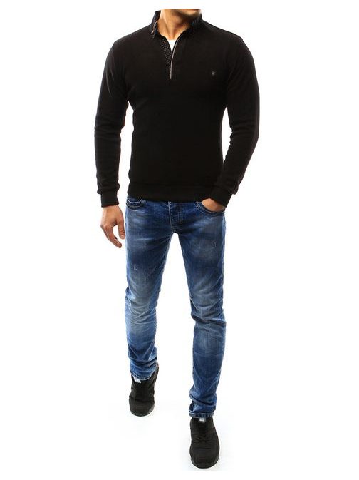 Trendy pánský svetr černý s ozdobným límečkem