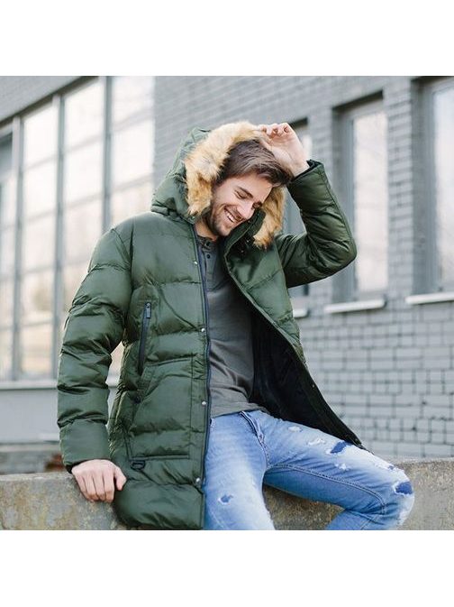 Zimní zelená trendy bunda s kožíškem X-FEEL 33181