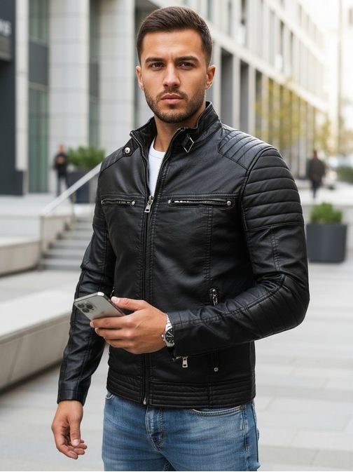 Černá koženková bunda