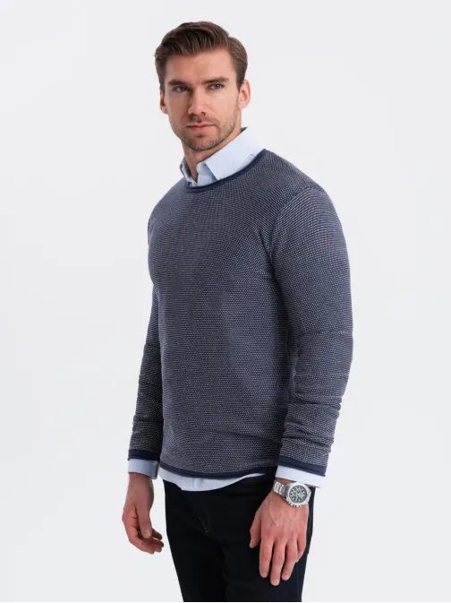 Jedinečný tmavě modrý svetr se vzorem V1 SWSW-0118