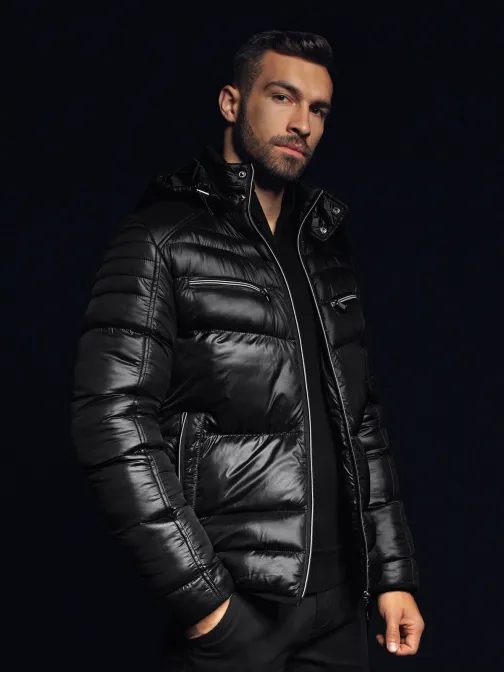 Prošívaná zimní bunda v černé barvě V1 22FW-010