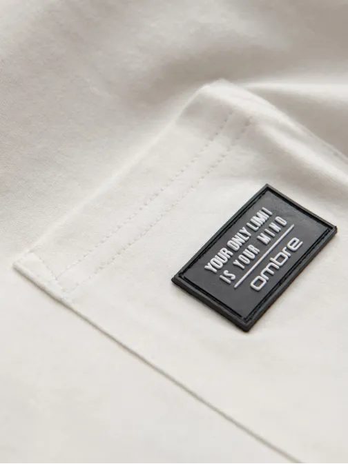 Trendy tričko s ozdobnou kapsou krémové V8 TSCT-0109