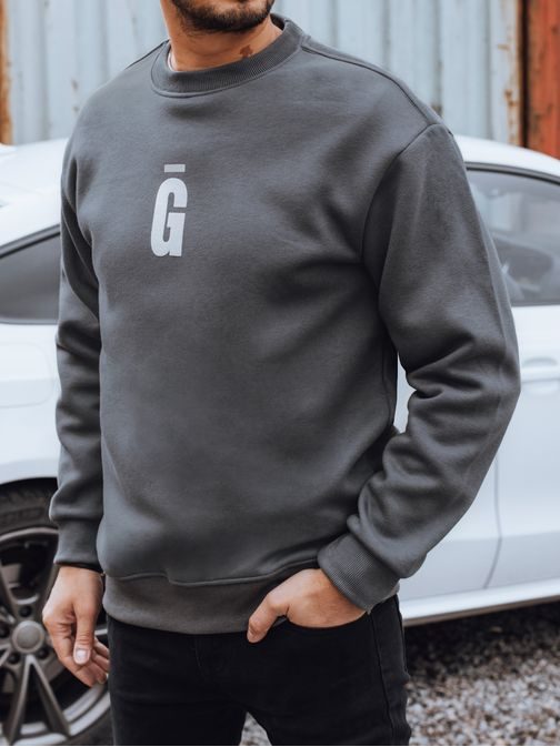 Grafitová pánská mikina bez kapuce s nápisem