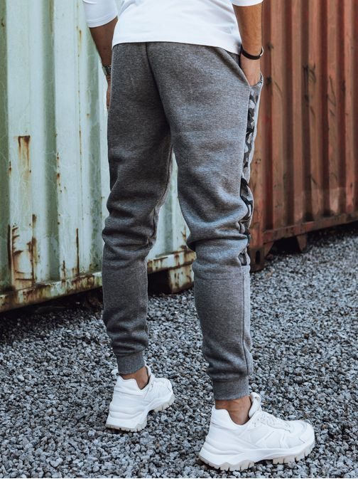 Zajímavé pánské tepláky s nápisem v antracitové barvě