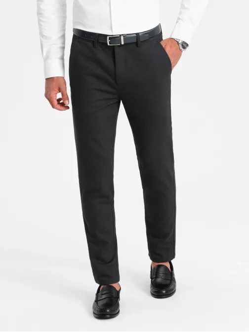 Pánské černé klasické chinos kalhoty s jemnou texturou V5 PACP-0188