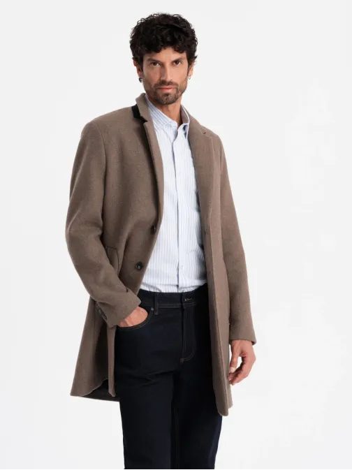 Elegantní hnědý jednořadý kabát V1 COWC-0114
