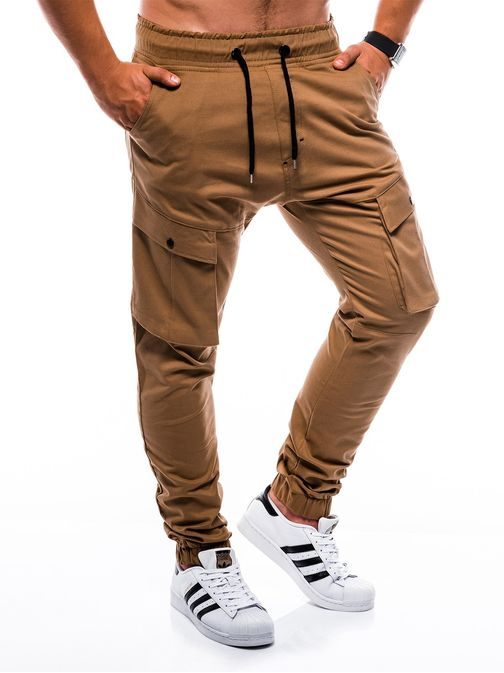 Moderní kamelové pánské jogger kalhoty p707