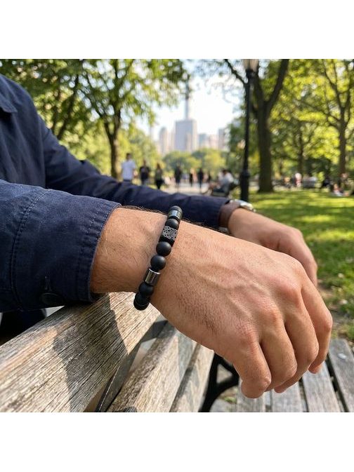 Černý pánský korálkový náramek