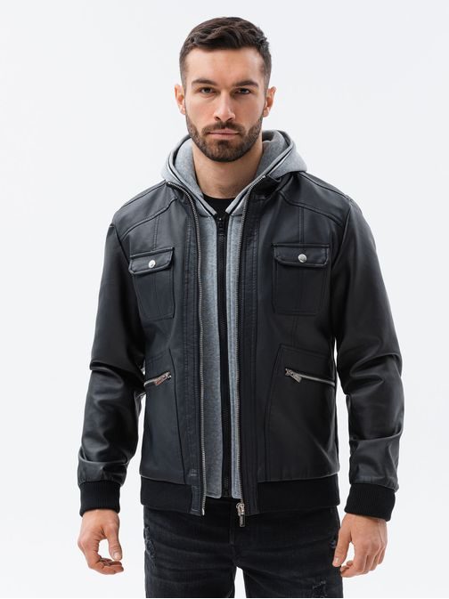 Pánská koženková bunda v černé barvě c415