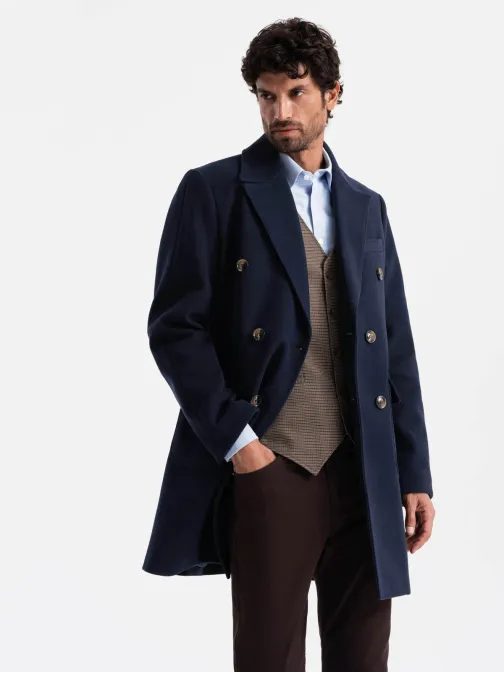 Pánský indigo dvouřadý kabát V1 COWC-0109