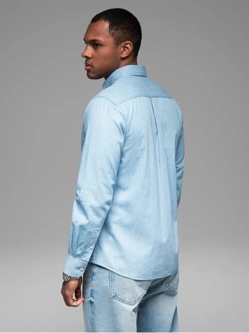 Světle modrá pánská košile s jemným vzorem V1 SHDS-0179