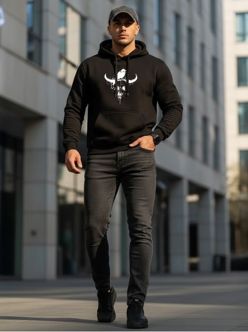 Černá mikina s trendy potiskem