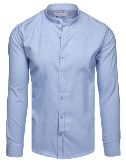 Nadčasová modrá pánská košile se stojáčkem