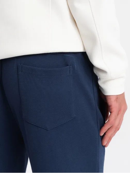 Trendy tmavě modré pletené tepláky V5 PASK-0143