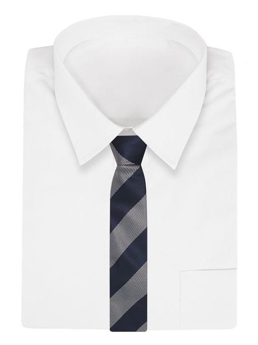 Tmavomodrá kravata s hrubými šedými pruhy