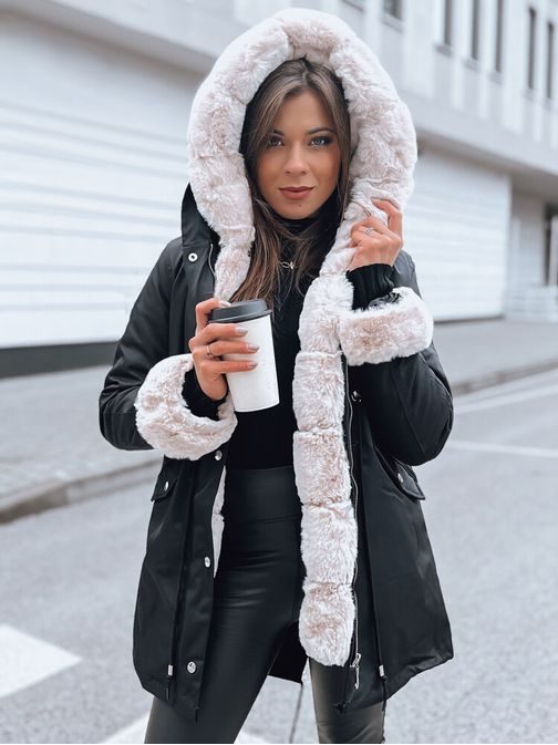 Dámská černá zimní parka se světlým kožíškem Arctic
