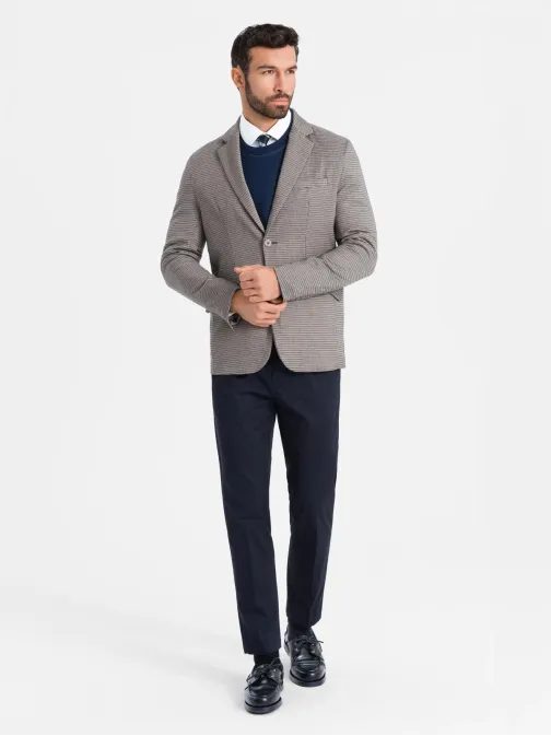 Originální hnědé sako s jemný vzorem V1-BLZB-0116