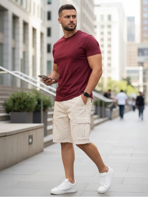 Bavlněné vínové tričko s krátkým rukávem