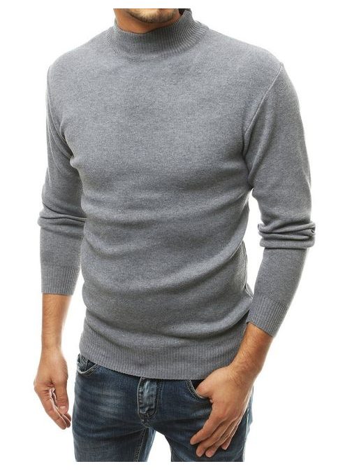 Šedý pohodlný svetr s vysokým límcem