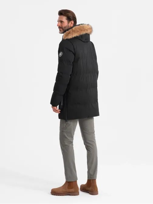 Moderní černá pánská parka na zimu V3 JALJ-0184